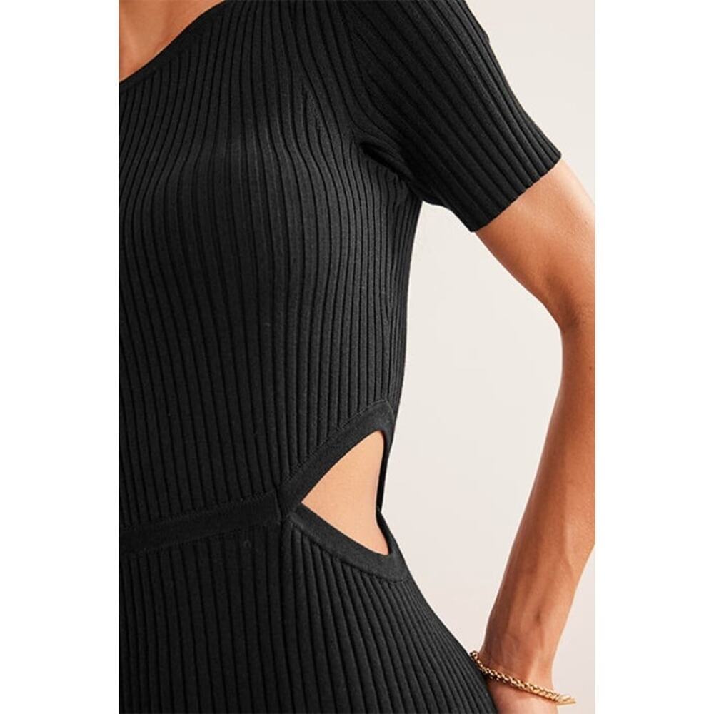 Boden Ribbed Cutout Knit Short Sleeve Midi Dress Black Size 6 - Picture 3 of 11
